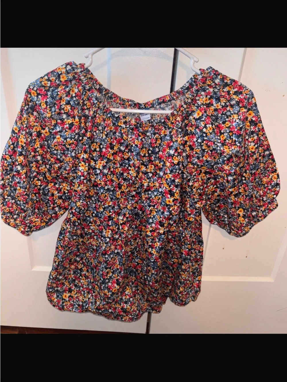 Old Navy Floral Puff-Sleeve Top - Black, Yellow, Red